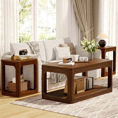Ensemble de 3 tables basses de salon modernes avec beaucoup de rangement et des bords arrondis lisses, parfaits pour divers espaces