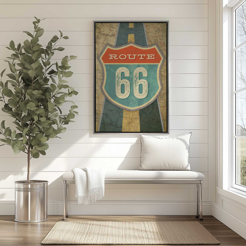 Panneau de signalisation rétro Route 66 Americana, H 12,75 po x l 8,75 po, Impression encadrée sans passe-partout