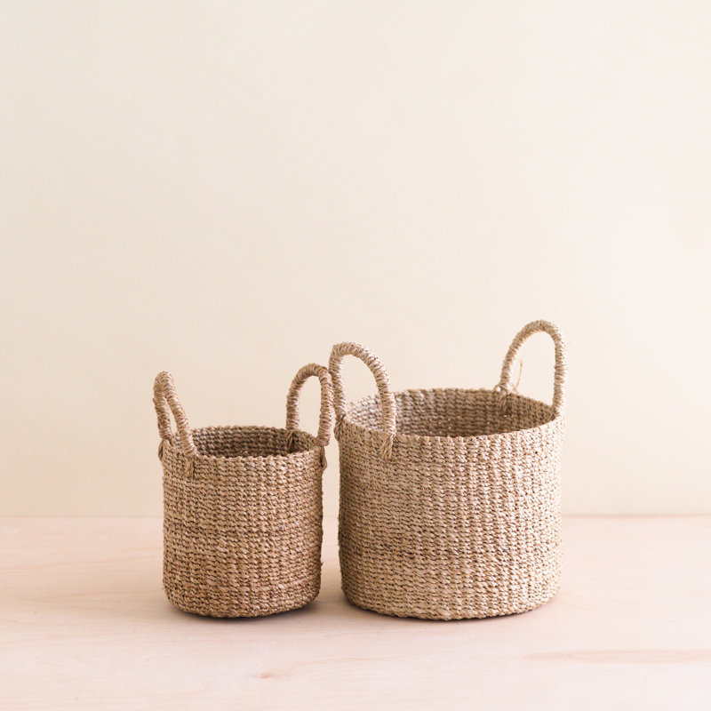 Natural Cylinder Tabletop Basket with Handles, nested set of 2
