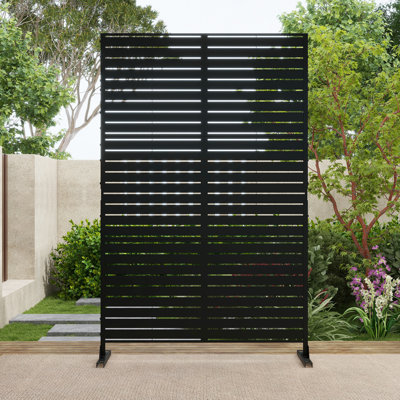 74.7" x 47" Metal Privacy Screen Fence Panel with Stripe Pattern