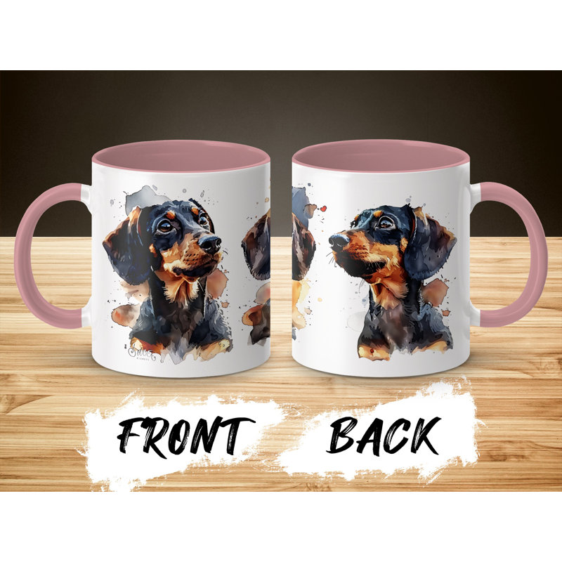 11oz Watercolour Dachshund Design Coffee Mug, 2