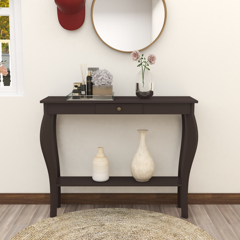 39.4" W Console Table with Storage Shelf and Distinctive Leg Design, Espresso, with drawer