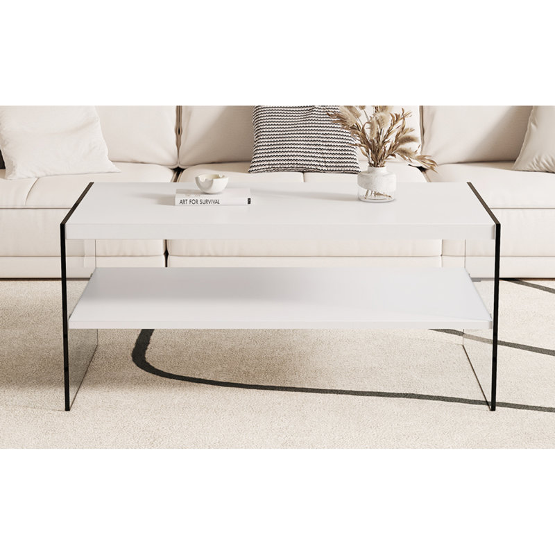Double Rectangular Coffee Table With Tempered Glass