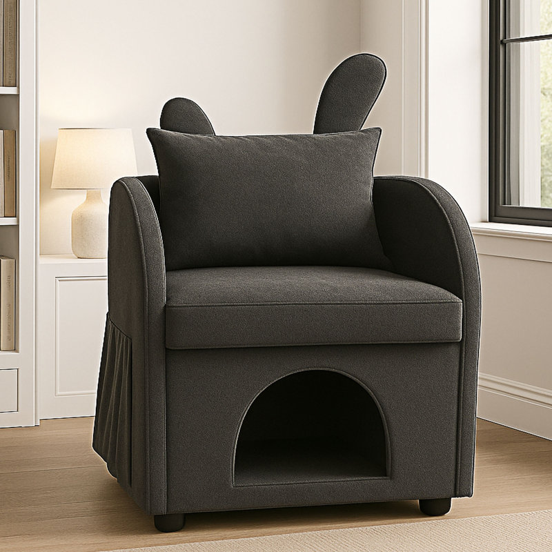 Fauteuil avec canapé et poche latérale, Tissu gris foncé