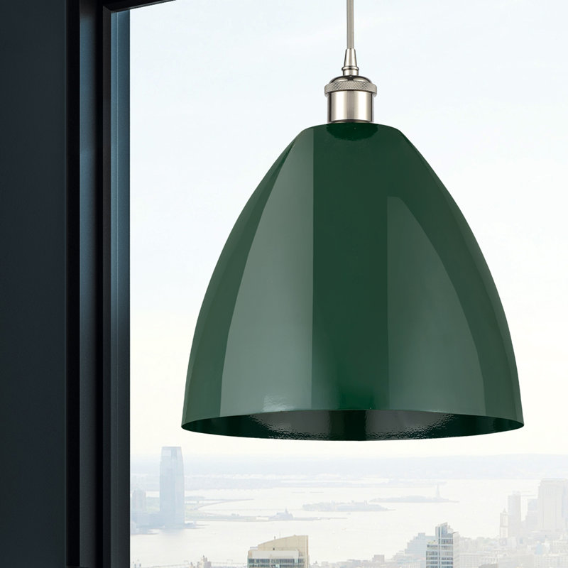 Luminaire suspendu conique 1 lumière, H 14,75 po x l 12 po x P 12 po, Vert, Nickel poli