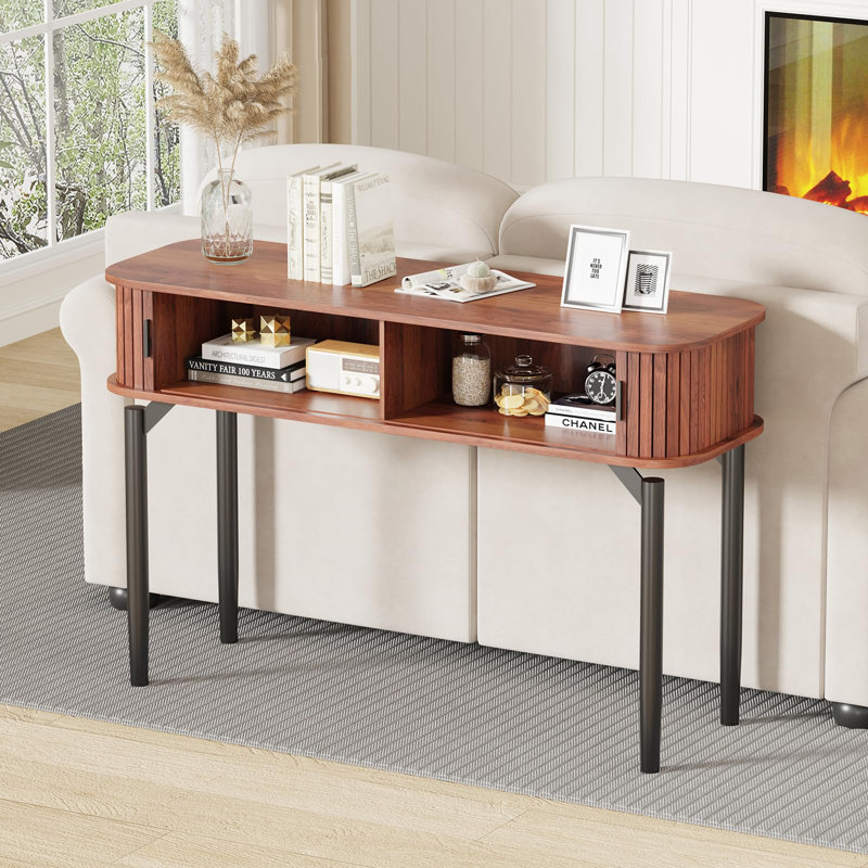 47" Narrow Console Table with Storage, Entryway Table with Drawers and Bottom Shelf, Long Sofa Table for Living Room, Brown