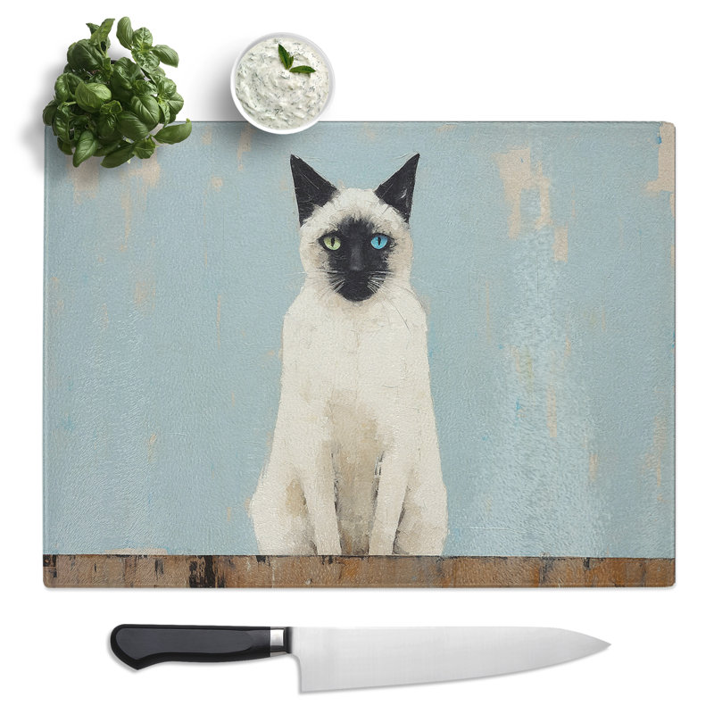 Siamese Cat Minimalism  Glass Chopping Board