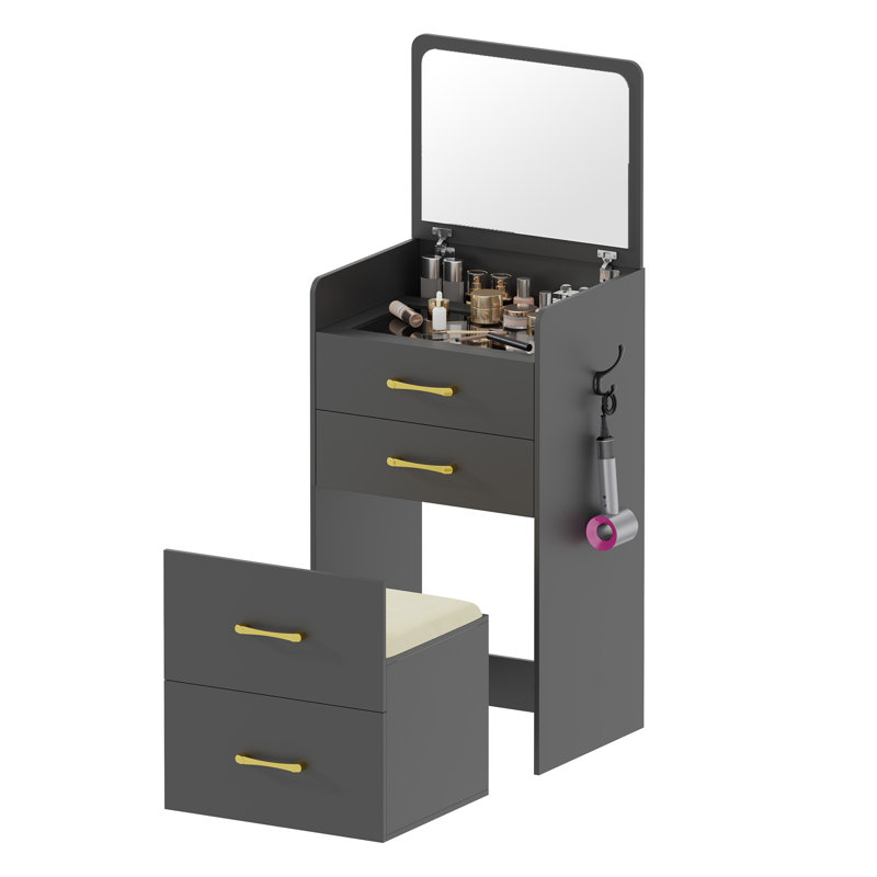 Capree Dressing Table with Mirror, Black