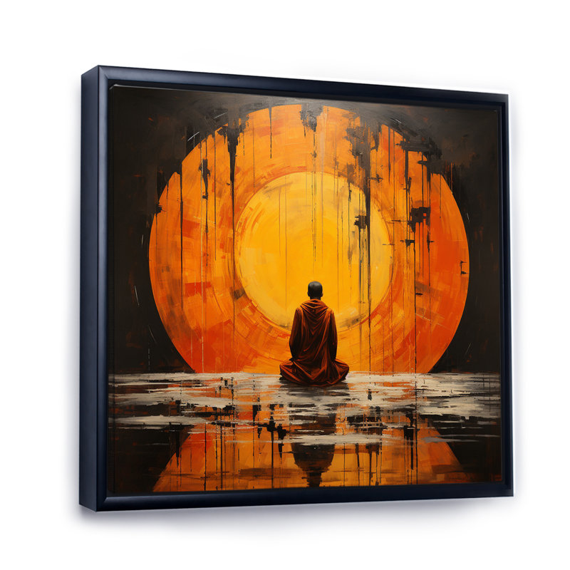 Gourou du minimalisme orange I, Cadre flottant noir, H 30 po x l 30 po x P 1 po