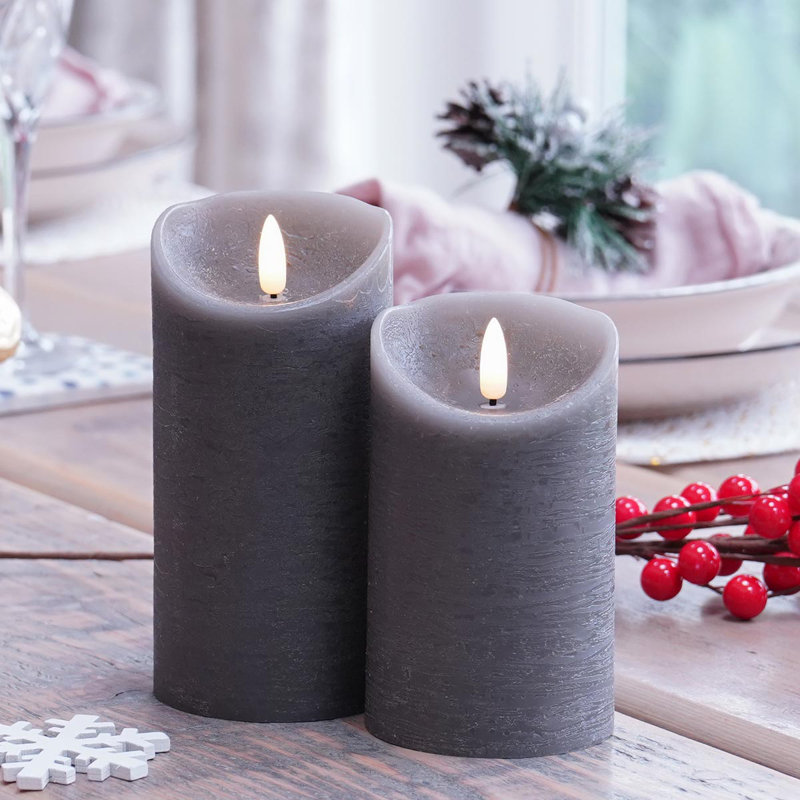Grey LED Light Up Authentic Flame Candles, 15cm H x 7.5cm W x 7.5cm D