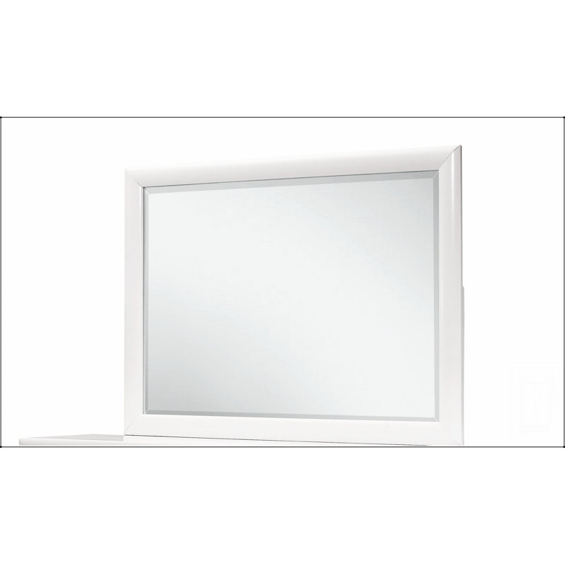 Miroir civique blanc avec bordure en bois, élégant et fonctionnel, pour la fixation de la commode et l'amélioration de la pièce.