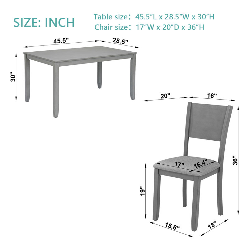 Ensemble de salle à manger moderne 5 pièces, table de salle à manger rectangulaire en bois avec 4 chaises rembourrées pour la cuisine, la salle à manger, gris