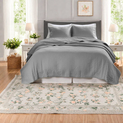 Cozy Farmhouse Bedding Sets, Cotton Grey Quilted For Home All Seasons