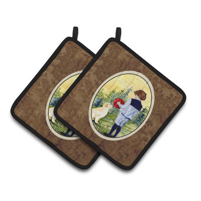 Caroline's Treasures Little Boy With His Retriever Polyester Potholder