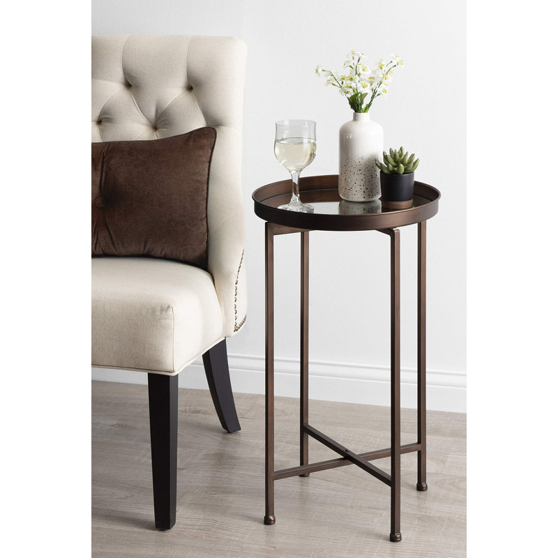 Table de bout élégante en métal argenté et blanc - Accent parfait pour les espaces de vie contemporains, Transparent, Brun