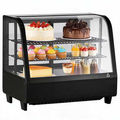 Countertop Refrigerated Display Case – 100L, 36-54°F, Glass & Rear Sliding Doors, Auto Defrost, LED Lighting for Bakery, Cafe, Store