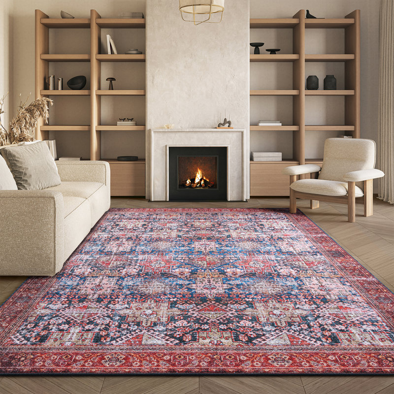 Gadbois Oriental Navy/Rust Area Rug, Runner 2'6" x 6'