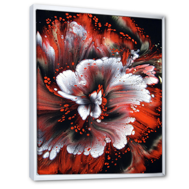 Rouge mélangé abstrait fluide - art mural moderne sur toile, L 34 po x H 44 po, Cadre photo blanc