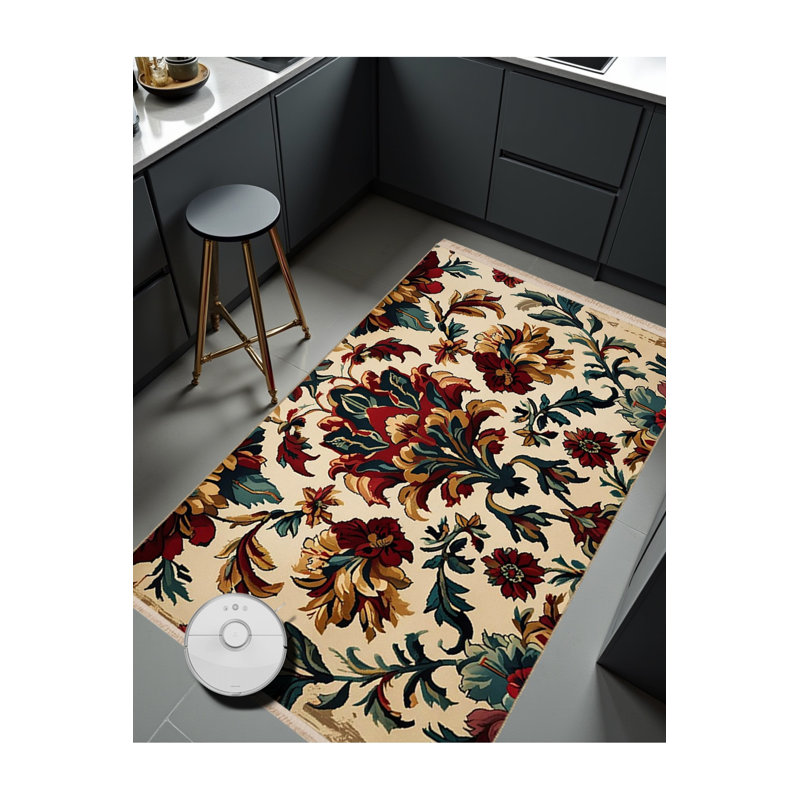 Tapis tissé à motif floral lavable Mosso, 2' x 2'11"
