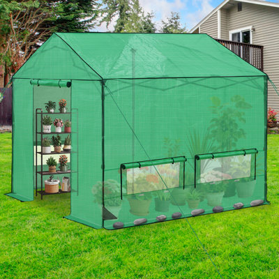 10' x 10' Pop Up Walk-In Greenhouse, Outdoor Garden Warm Hot House Portable Greenhouse