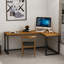 Bureau en L en bois massif avec base en métal-879984614
