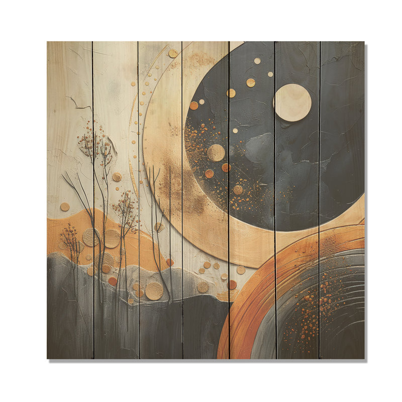 Paysage jaune et noir Symphony IV - paysage abstrait sur bois, H 15 po x l 15 po