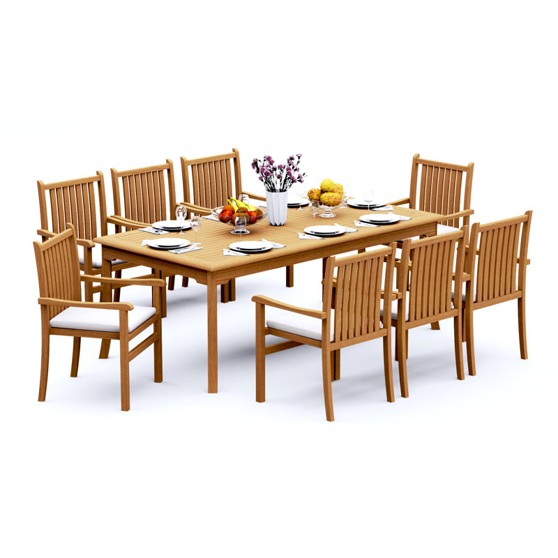 Ensemble de salle à manger 5 pièces en bois de teck de qualité A: table rectangulaire de 83 po et 4 chaises empilables Angarano # 11CH1804