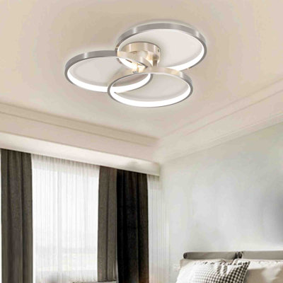 Plafonnier moderne à 3 anneaux de 20 pouces à DEL, encastré à intensité variable avec température de couleur réglable 3000k-6000k, finition chrome ultra-mince pour le couloir de la cuisine du salon de la chambre à coucher