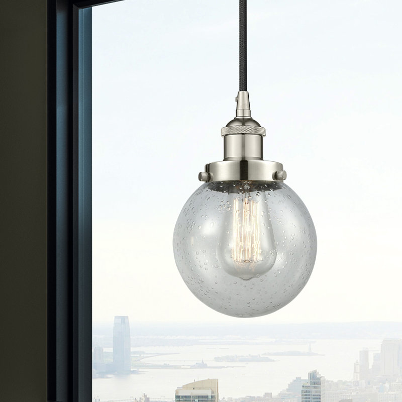 Luminaire suspendu sphère 1 lumière Frederick, H 9,5 po x l 6 po x P 6 po, Nickel poli