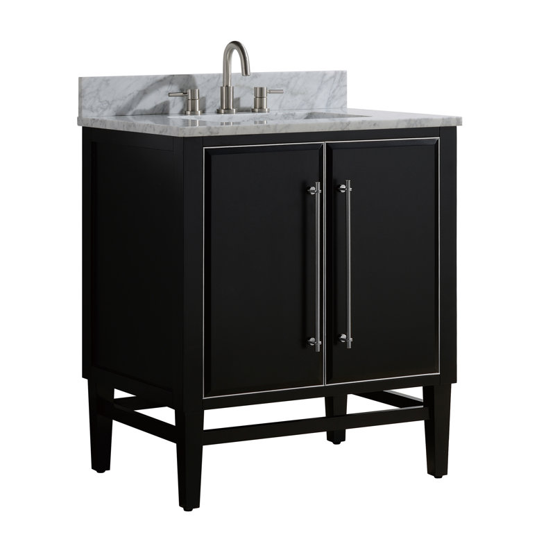 Mason 30" Single Bathroom Vanity with Carrara Marble Top, Carrara White, Navy Blue, Matte Gold