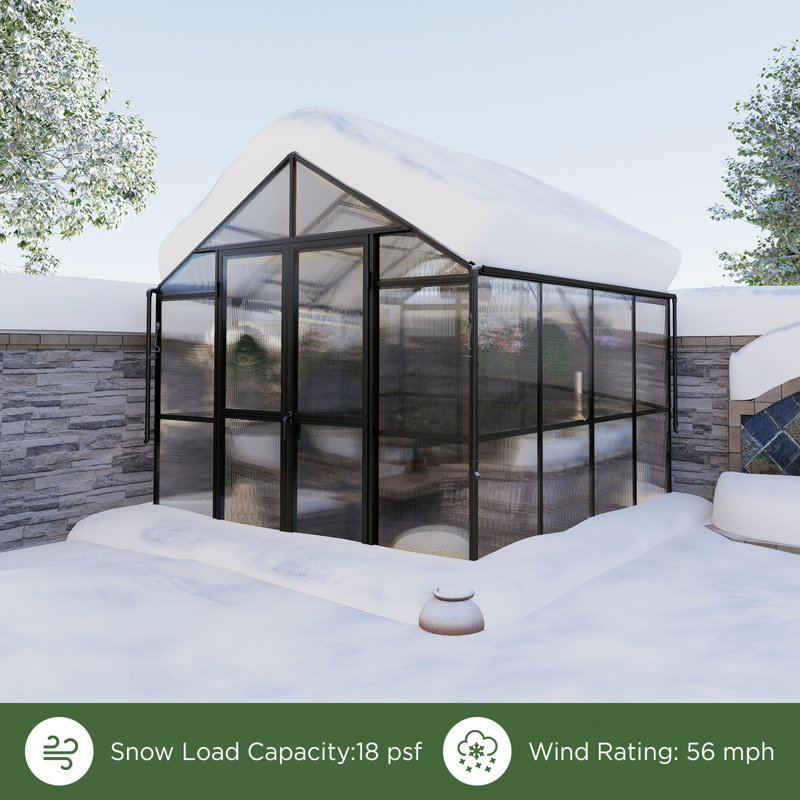Aluminum Greenhouses for Outdoors, Polycarbonate Greenhouse, 91" D, Black