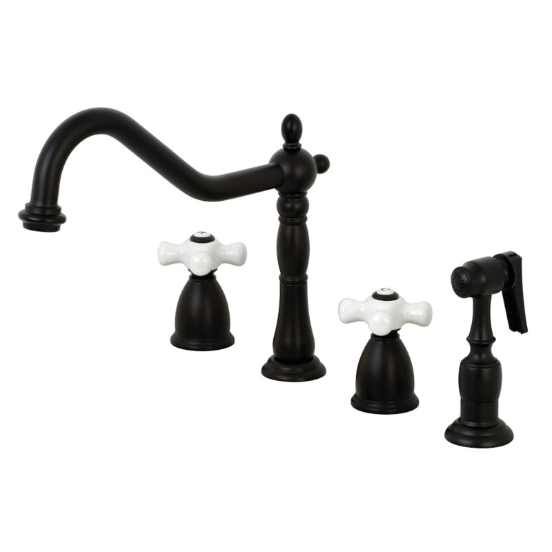 Robinet de cuisine à poignée double Kingston Brass Heritage, Avec douchette latérale, Noir mat