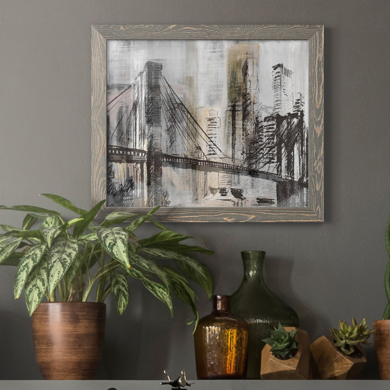 «Brooklyn Bridge Twilight», reproduction d'art sur toile encadrée, H 24 po x l 18 po x P 1,5 po, gris