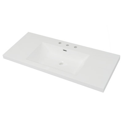 48" Resin Basin For Bathroom Vanity, Bathroom Sinks With 3-Faucet Holes, Vanity Top Only, Bright White