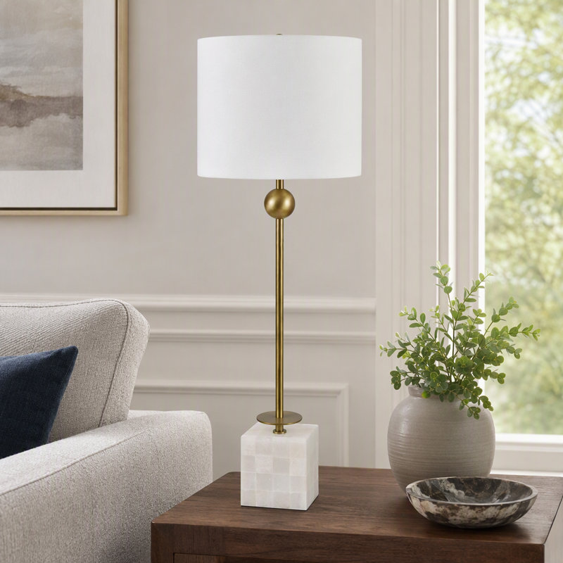 Lampe de table en marbre de 92 cm avec abat-jour blanc