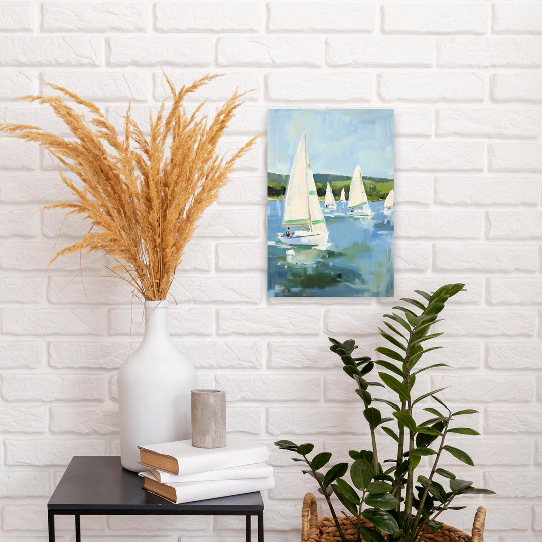 Boat Race Contemporary Peaceful Serene Coastal Landscape Wall Art Print