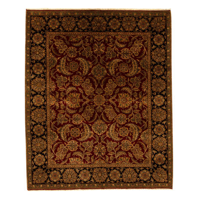 Hand Knotted Wool Area Rug in Red And Black