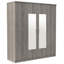 Commode grise, armoire avec tablettes