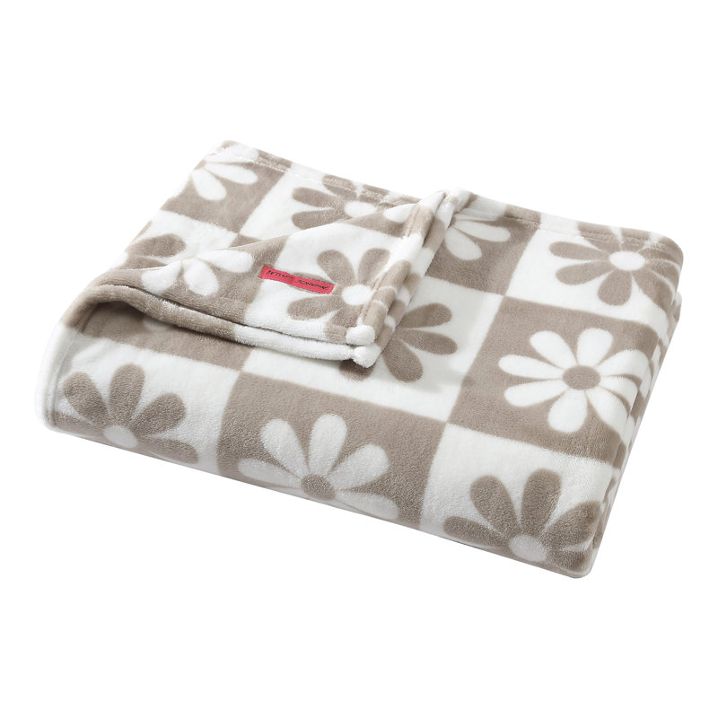 Polaire / microfibre, couverture en microfibre, Lit simple, Marguerite à carreaux brun
