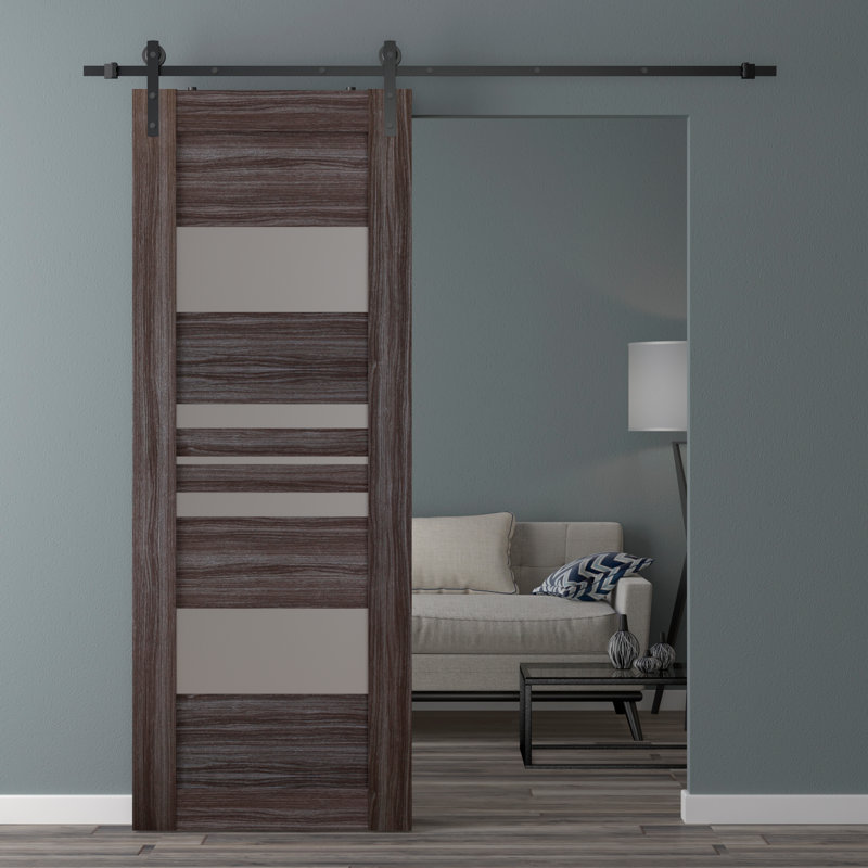 Porte de grange en lambris de bois manufacturé avec ensemble d'installation, 17,75 po x 79,37 po, Chêne gris