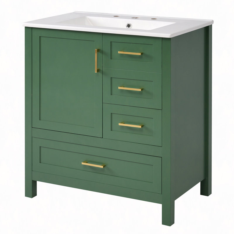 Ensemble de meuble-lavabo avec lavabo 30 po, armoire de rangement pour salle de bain avec porte à fermeture douce, 3 tiroirs à fermeture douce et plateau amovible