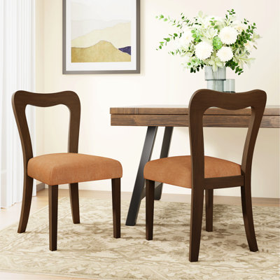 De 2 chaises de salle à manger sans accoudoirs, noyer et mélange, conception moderne à dossier ouvert, structure en bois d'hévéa pour une utilisation à long terme, sièges rembourrés doux, combinaison de 35,5 po de hauteur, style, texture lisse, 18,69 po