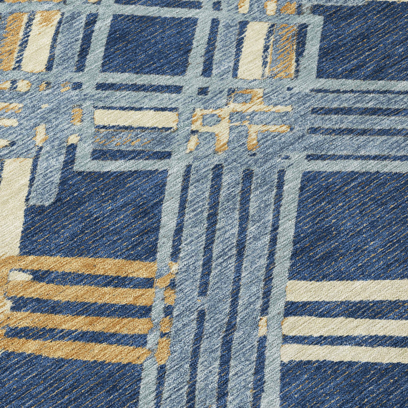 Machine Washable Indoor/Outdoor Chantille ACN2452 Geometric Rug, 8' x 10', Navy
