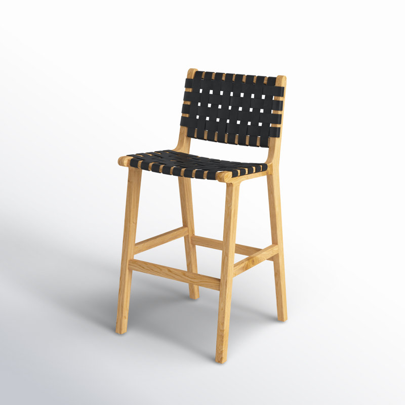 Tabouret Alston, Tabouret de comptoir (siège d'une hauteur de 27,1, Cuir noir / cadre naturel