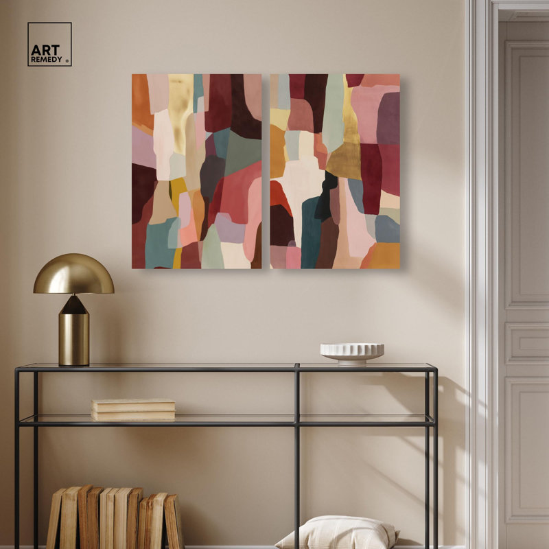 Earthy Gemstone Duo Canvas Print Modern Abstract Art Set by Art Remedy, Black Frame, 10 x 15, H 55 po x l 37 po, Silver Frame