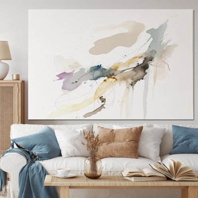 «Touched By Mustard» jaune et ultime gris I - art mural abstrait à l'encre liquide