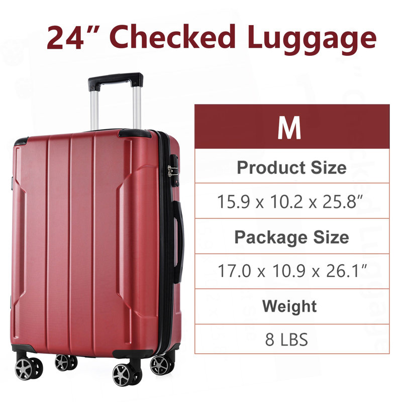 Valise rigide rigide, valise rigide en ABS durable, valise extensible 24 po 24 po, Red