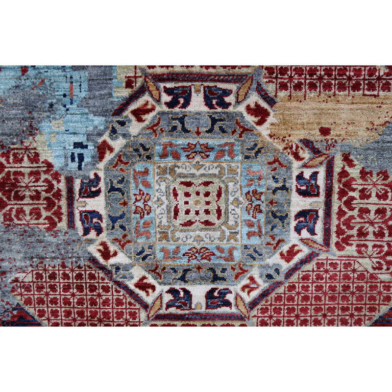 High-Quality Hand-Knotted Grey And Red Area Rug