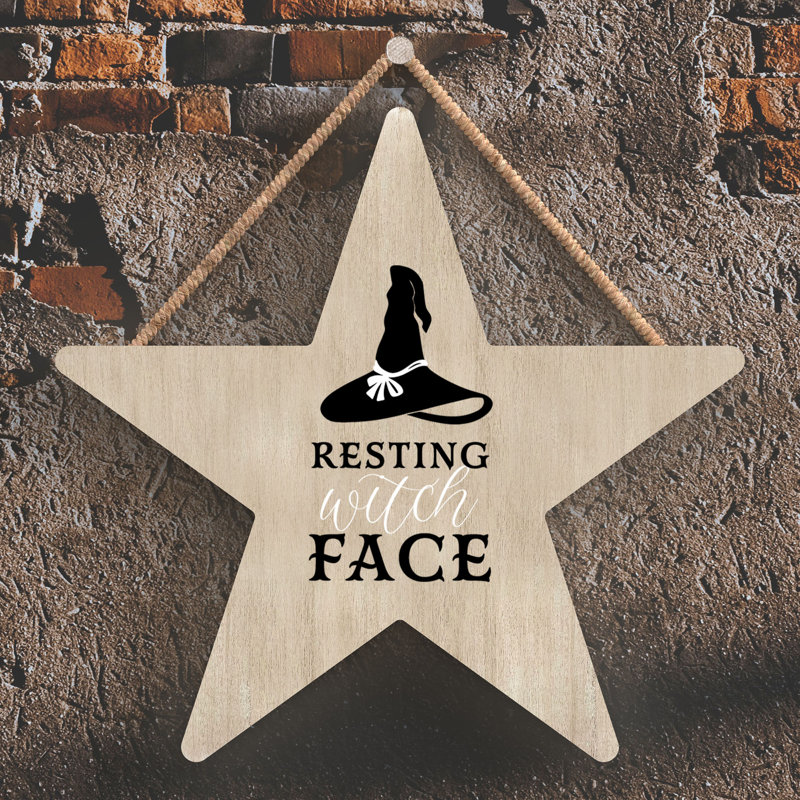 Resting Witch Face Wooden Star Plaque