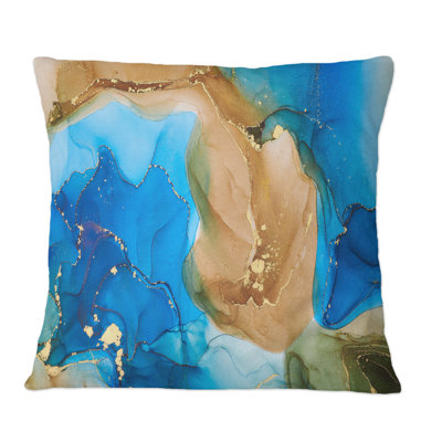 Coussin décoratif à imprimé abstrait brun et bleu